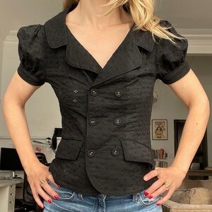Rachel Riley Black Eyelet Double-Breasted Top